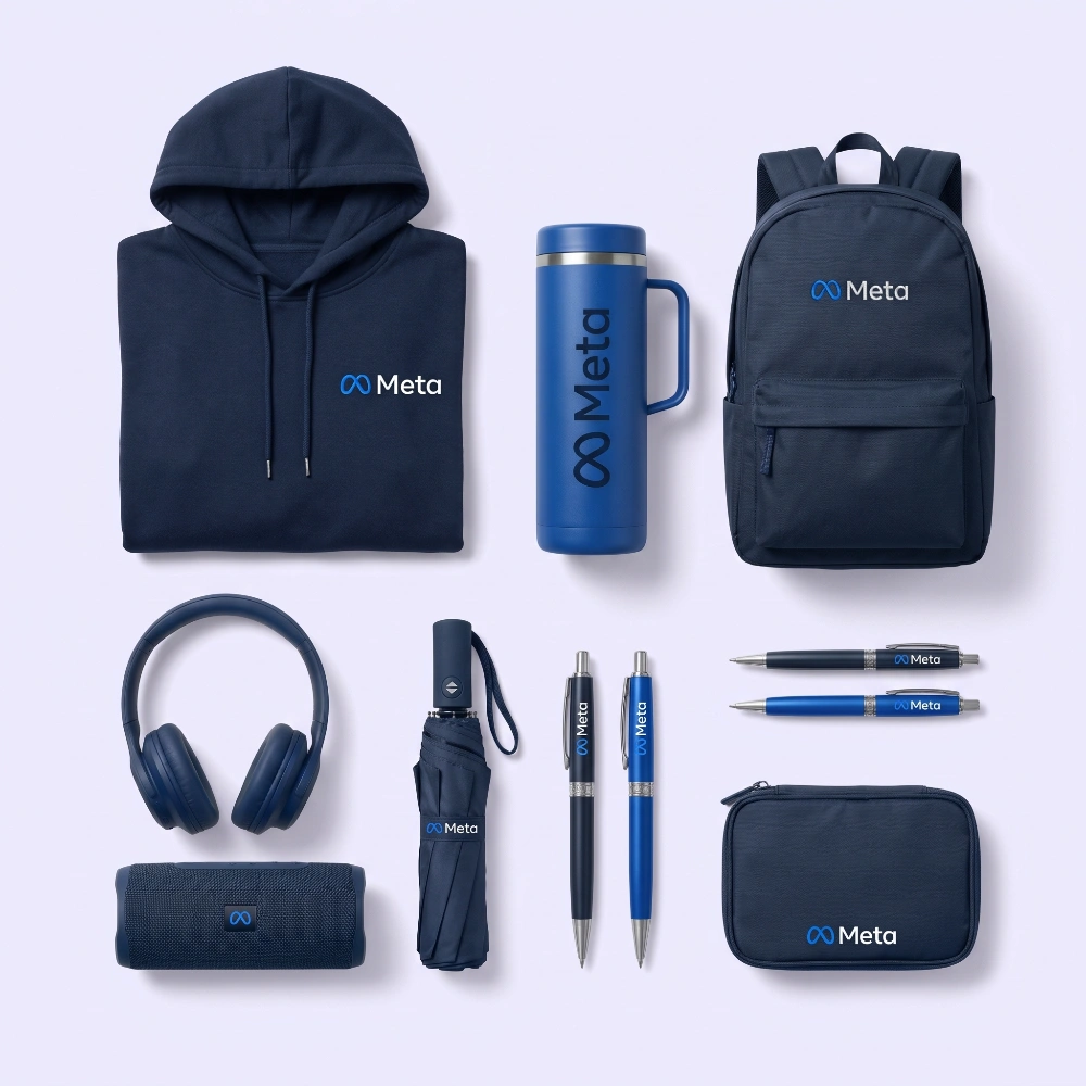 Photo of our custom logo merchandise for corporate customers.