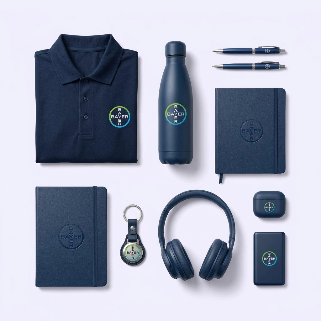 Branded merchandise laid out for an annual order